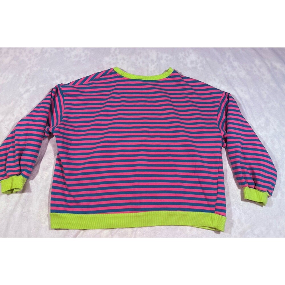 UEU Womans L Striped Crew Neck Long Sleeve Pullover Sweatshirt Pink Blue Neon - Picture 8 of 8